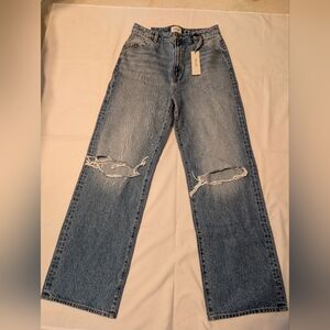 NWT Rolla's High Rise Loose Straight Heidi Distressed Blue Jeans